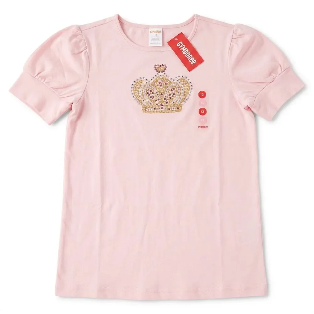 Vintage Gymboree T shirt Size 12 Pink School Girls Rock Rhinestone Crown Y2K NWT